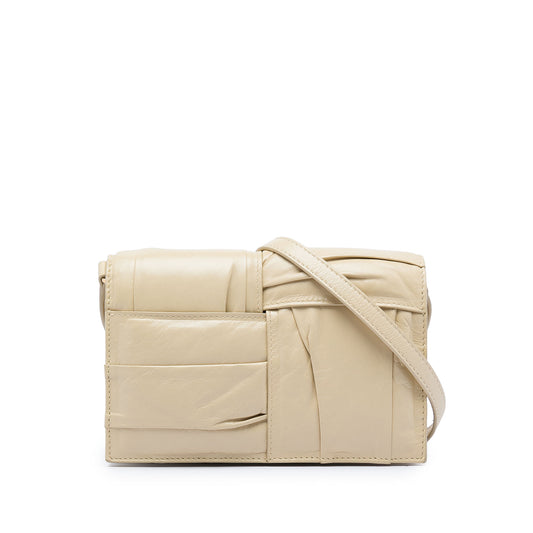 Mini Calfskin Intrecciato Pleated Cassette Crossbody Beige - Lab Luxury Resale