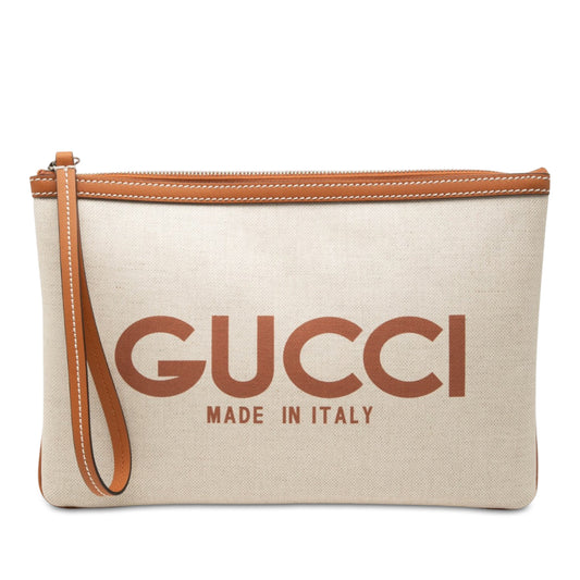 Canvas Logo Clutch Beige - Lab Luxury Resale