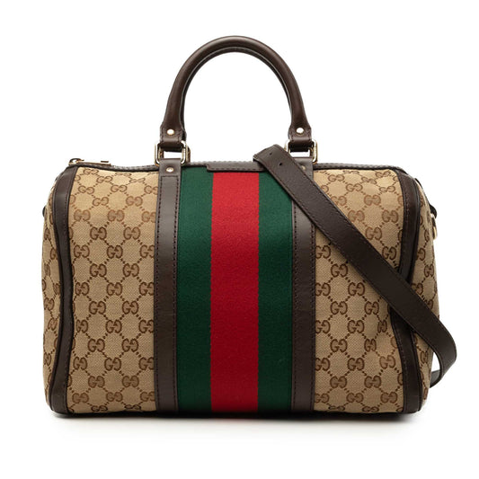 Medium GG Canvas Web Joy Boston Bag Beige - Lab Luxury Resale
