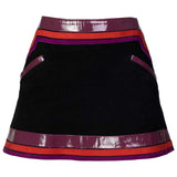 Gucci Black Suede Purple Pink Patent Leather Mod Mini Skirt Runway 2007 Size 38/6