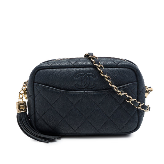 Mini Quilted Caviar Coco Tassel Camera Case Black - Lab Luxury Resale