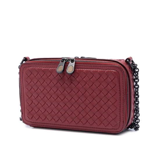 Bottega Veneta Nappa Intrecciato Double Zip Shoulder Bag featuring woven leather design and dual zipper closures.