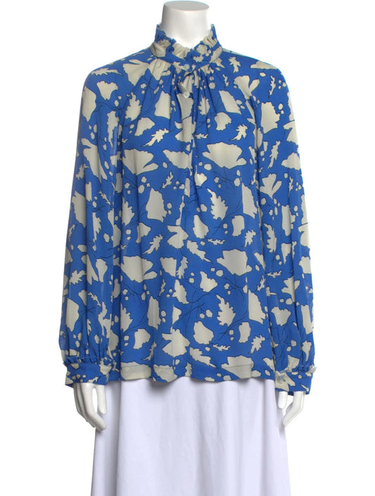 Raquel Allegra Blue & White Silk Blouse