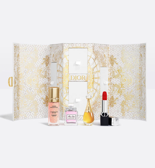 Dior Le Mini 30 Montaigne gift set with beauty products in packaging, featuring Dior branding and elegant design.