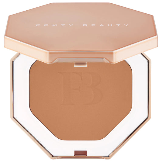 Fenty Beauty Sun Stalk'r Instant Warmth Bronzer in various shades, new in box, with a sleek compact design and warm-toned powder.