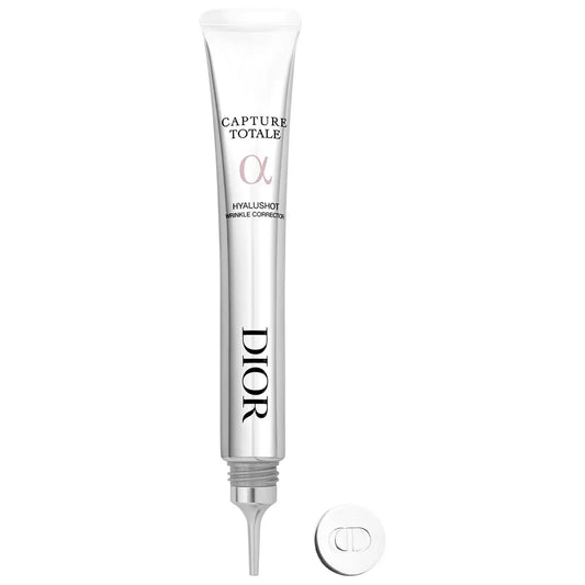 Dior Capture Totale Hyalushot wrinkle corrector with hyaluronic acid in a 15ml bottle, new in box, shown in close-up image.