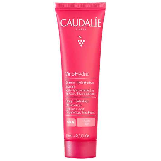 Caudalie VinoHydra Deep Hydration Moisturizer jar with white lid and clear label, showing the skincare product on a white background.