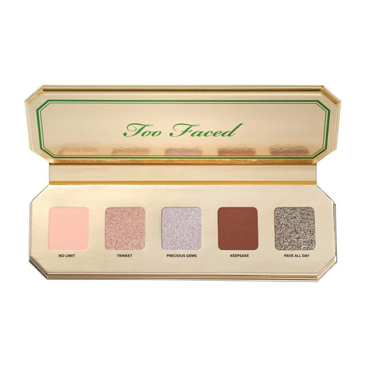 Too Faced Precious Gems eyeshadow palette featuring shimmering jewel-toned eyeshadows in a sleek compact.