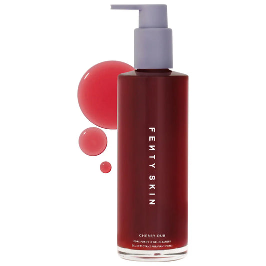 Fenty Beauty Cherry Dub Pore Purify’r Gel Cleanser in 190ml bottle, with clear product label and packaging details.