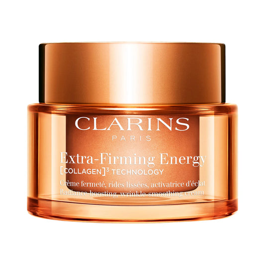 Clarins Extra-Firming Energy Moisturizer jar with pink and white packaging, 50ml size, new in box for skincare.