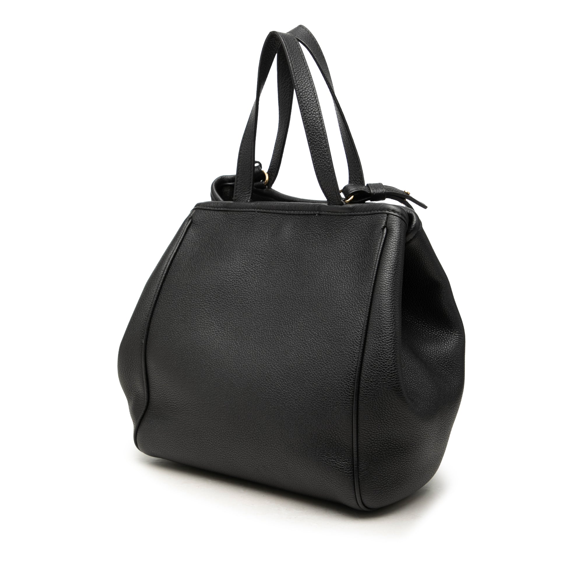 Small Grained Calfskin Folded Cabas Tote Black - Lab Luxury Resale