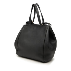 Small Grained Calfskin Folded Cabas Tote Black - Lab Luxury Resale