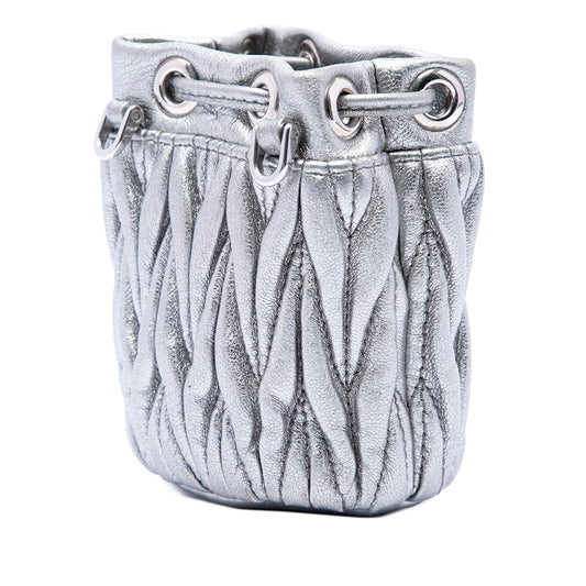 Mini Metallic Matelasse Nappa Crystal Chain Bucket Bag Silver - Lab Luxury Resale