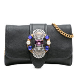 Miu Miu Leather Crystal Embellished Crossbody Black