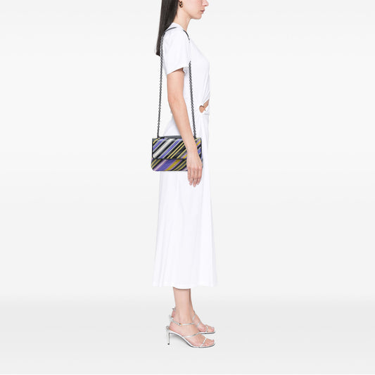 Small Nappa Diagonal Stripe Satchel Purple - Lab Luxury Resale
