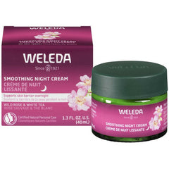 Weleda Smoothing Night Cream 40ml jar showing the cream inside, natural skincare product for nighttime skin nourishment.