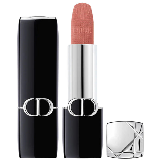 Dior Rouge Dior refillable lipstick in satin and matte shades, new in box, featuring sleek packaging and variety of color options.