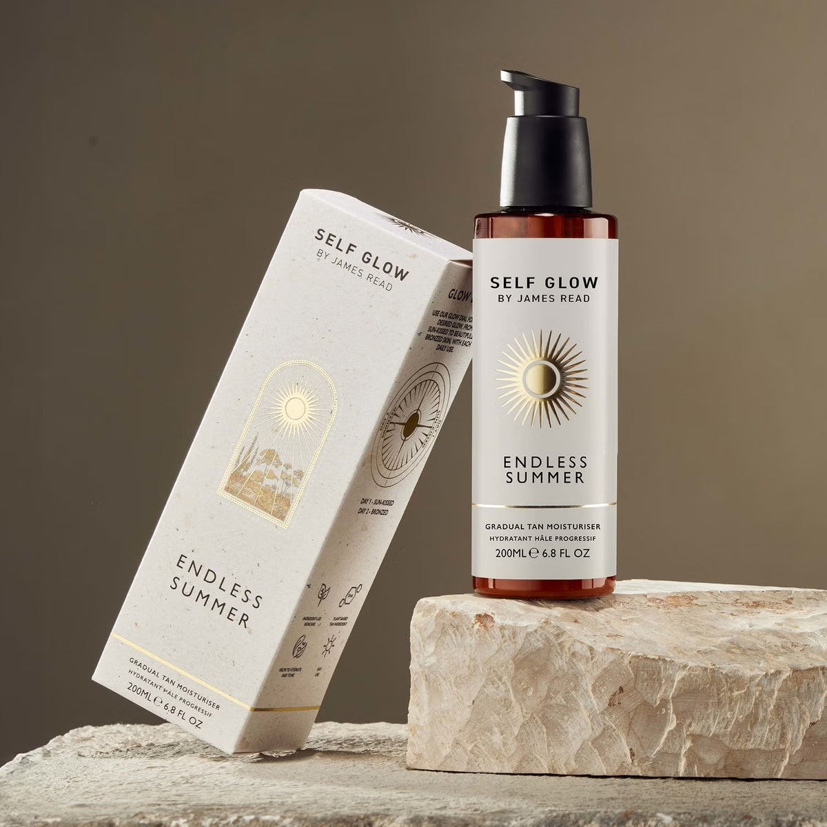 By James Read Self Glow Sunrise to Sundown tinted tan serum in 150ml, featuring natural-looking glow and lightweight formula.
