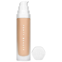 Fenty Beauty Soft’Lit Hydrating Longwear Foundation in various shades, featuring a luminous, natural finish on a makeup palette.
