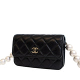 Quilted Lambskin Maxi Pearls Clutch With Chain Black - Lab Luxury Resale