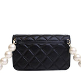 Quilted Lambskin Maxi Pearls Clutch With Chain Black - Lab Luxury Resale
