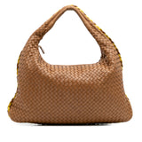 Medium Bicolor Trimmed Nappa Intrecciato Veneta Hobo Brown - Lab Luxury Resale