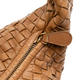 Medium Bicolor Trimmed Nappa Intrecciato Veneta Hobo Brown - Lab Luxury Resale