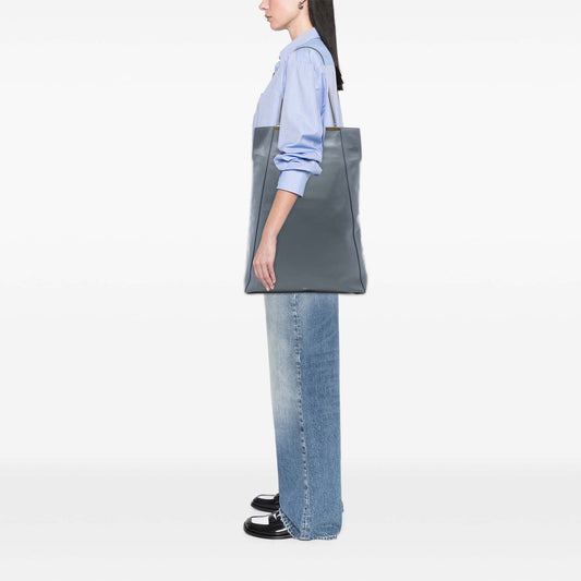 Celine gray smooth calfskin clasp cabas tote bag with structured design and top handles, stylish and spacious for everyday use.