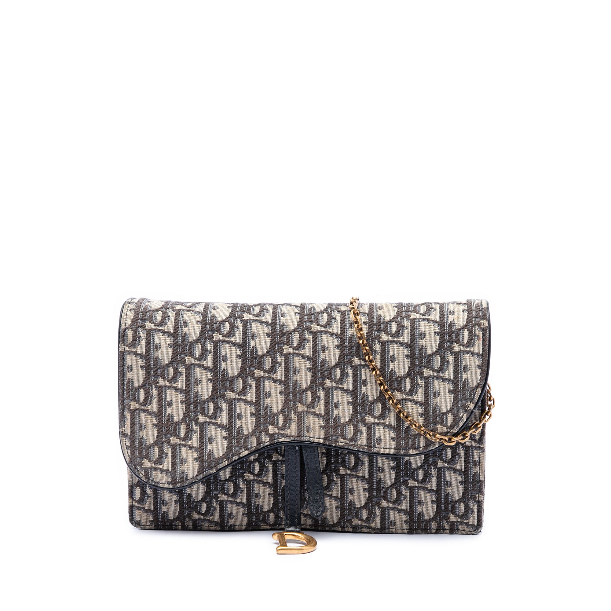 Oblique Canvas Saddle Pouch Wallet on Chain Blue - Lab Luxury Resale
