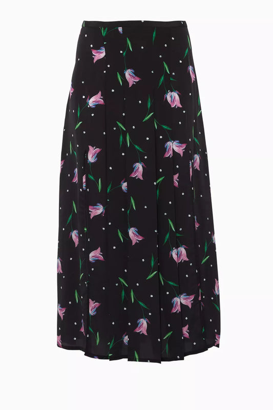 Rixo Georgia silk skirt in size S, featuring a flowy design and vibrant multi-colored pattern, perfect for stylish outfits.