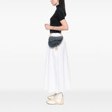 Oblique Denim Embroidered Saddle Bag Blue - Lab Luxury Resale