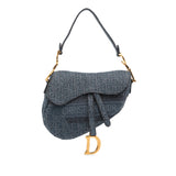 Oblique Denim Embroidered Saddle Bag Blue - Lab Luxury Resale