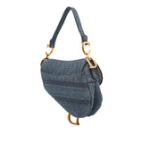 Oblique Denim Embroidered Saddle Bag Blue - Lab Luxury Resale