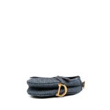 Oblique Denim Embroidered Saddle Bag Blue - Lab Luxury Resale