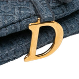 Oblique Denim Embroidered Saddle Bag Blue - Lab Luxury Resale