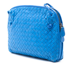 Bottega Veneta Nappa Intrecciato Nodini crossbody bag with woven leather design and adjustable strap.