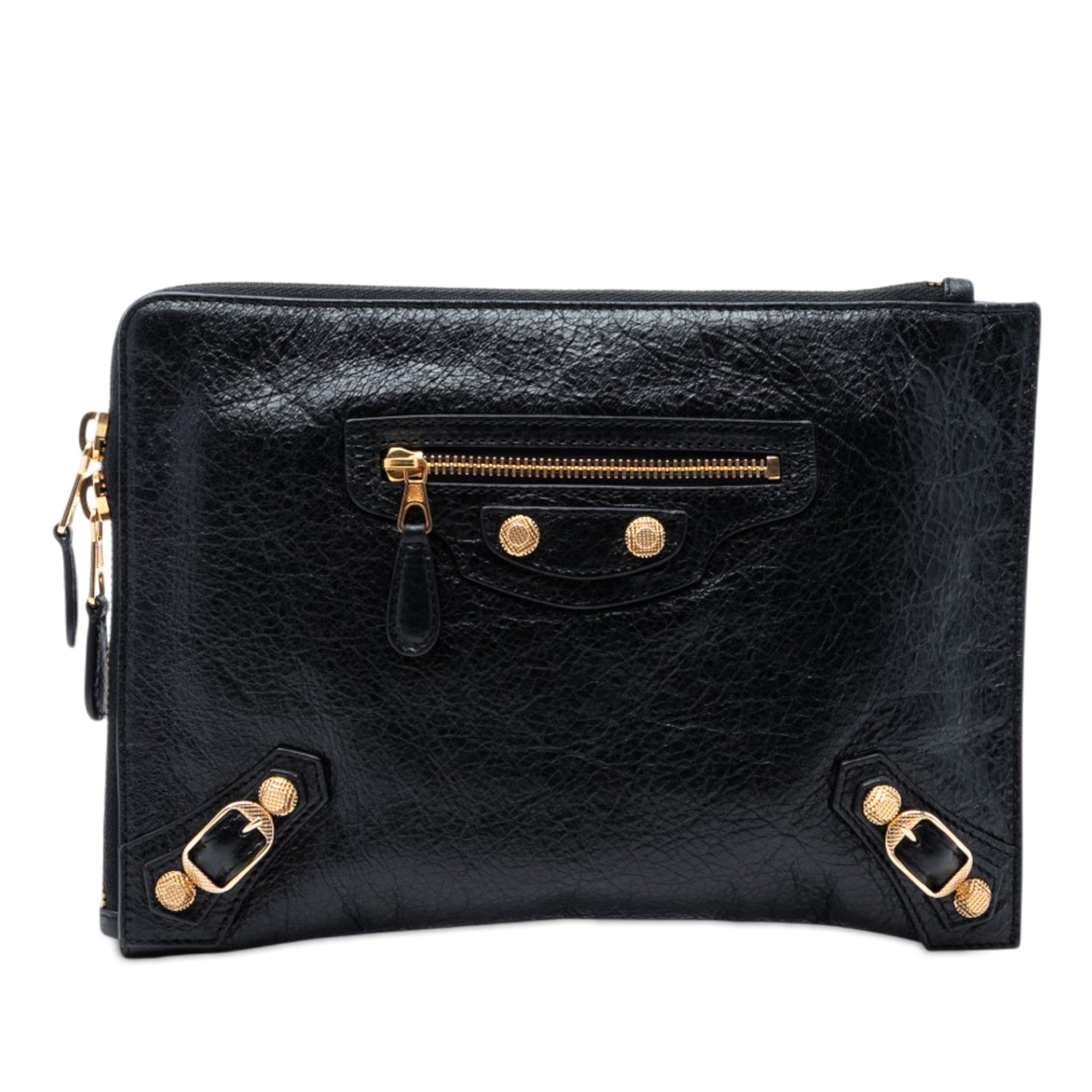 Lambskin Motocross Giant 12 Zip Around Flat Clutch Black - Lab Luxury Resale