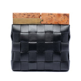 Bottega Veneta Lambskin Maxi Intrecciato The Snap Clutch Black