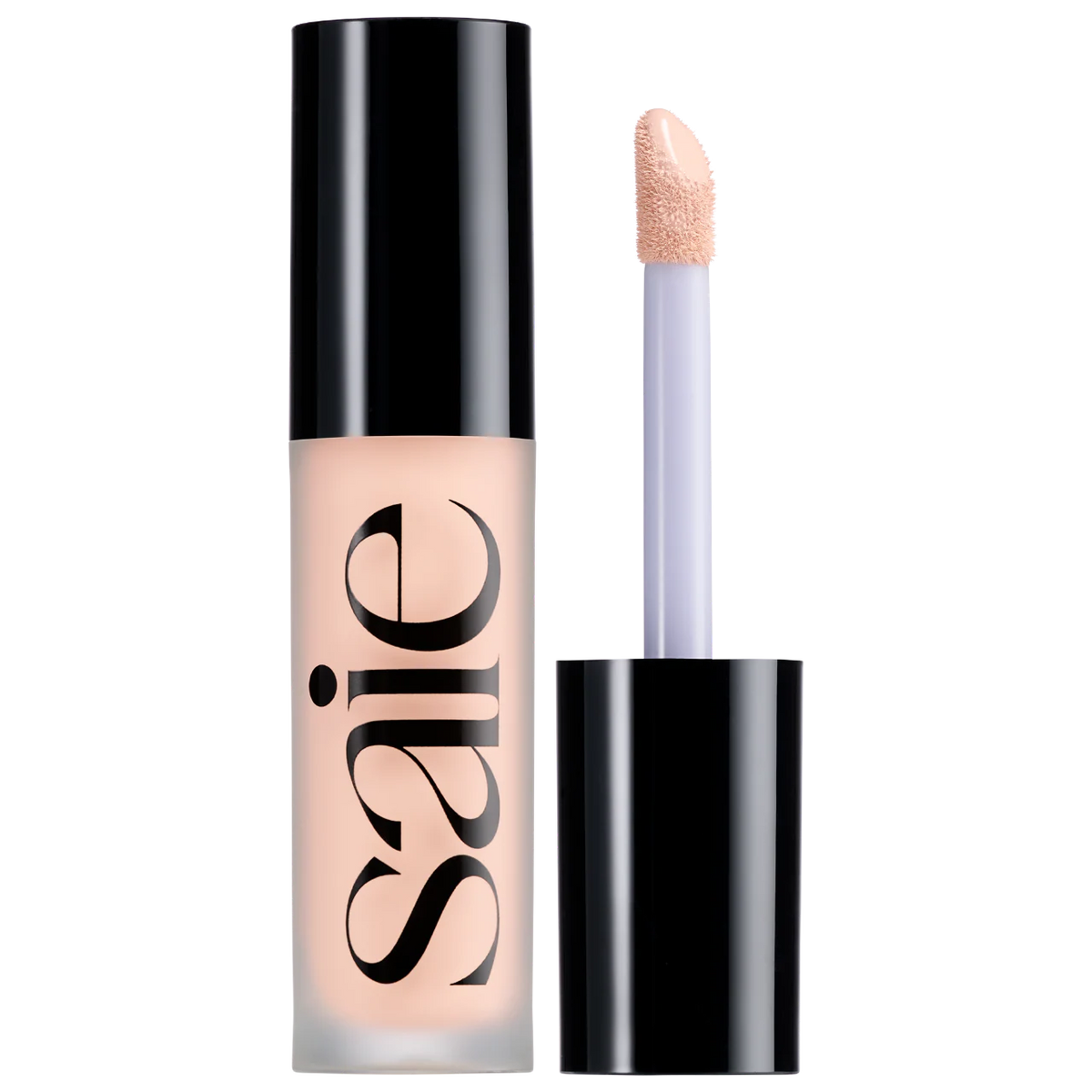 Saie Slip Tint Radiant All-Over Concealer in various shades, showing the sleek tube and product branding on the packaging.