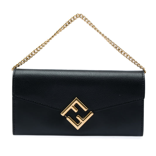 Smooth and Grained Calfskin Vitello King Cruise FF Diamonds Continental Envelope Wallet On Chain Black - Lab Luxury Resale
