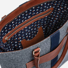 Monte & Coe Italian Wool Tote in Grey & Cognac NEW