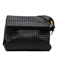 Small Nappa Intrecciato Fold Over Flap Crossbody Black - Lab Luxury Resale