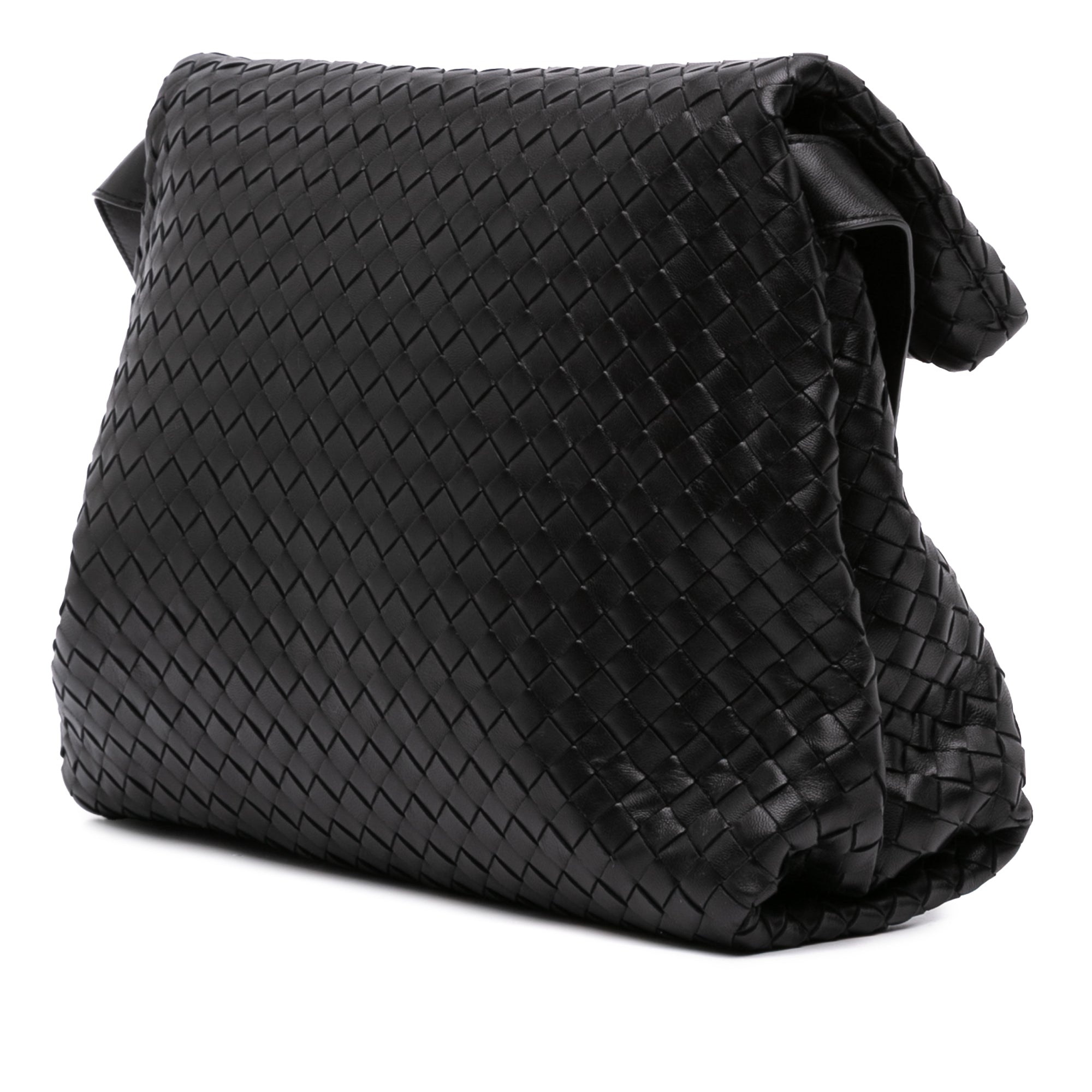Small Nappa Intrecciato Fold Over Flap Crossbody Black - Lab Luxury Resale