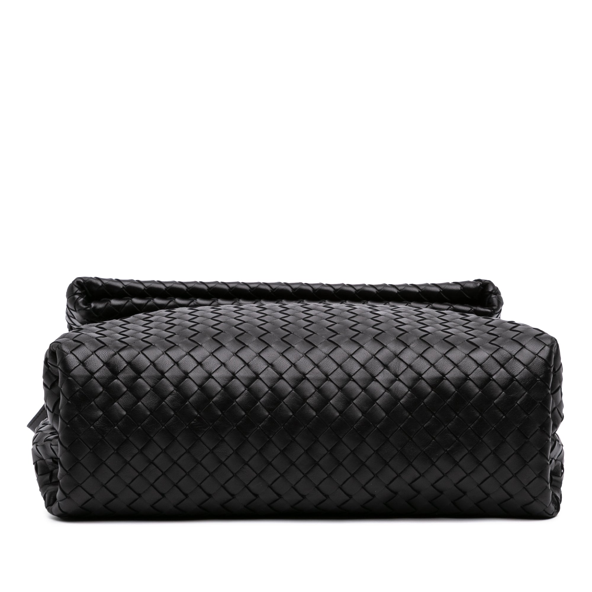 Small Nappa Intrecciato Fold Over Flap Crossbody Black - Lab Luxury Resale