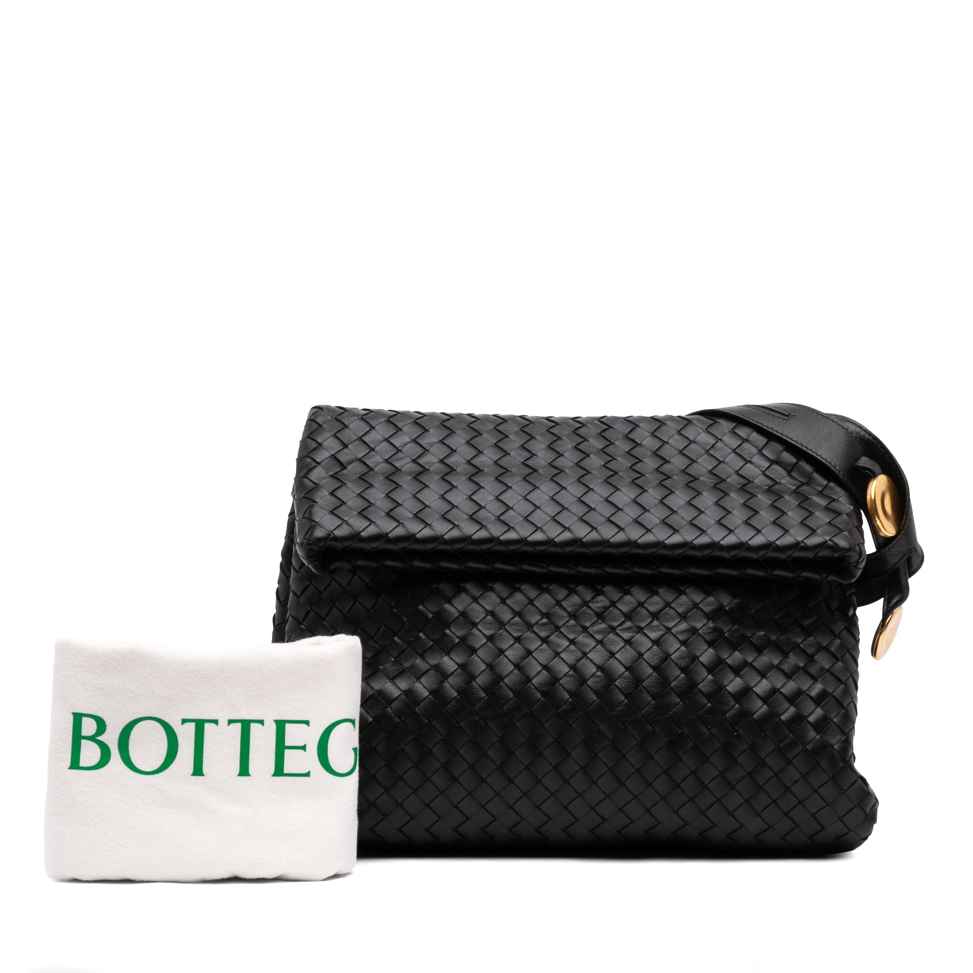 Small Nappa Intrecciato Fold Over Flap Crossbody Black - Lab Luxury Resale