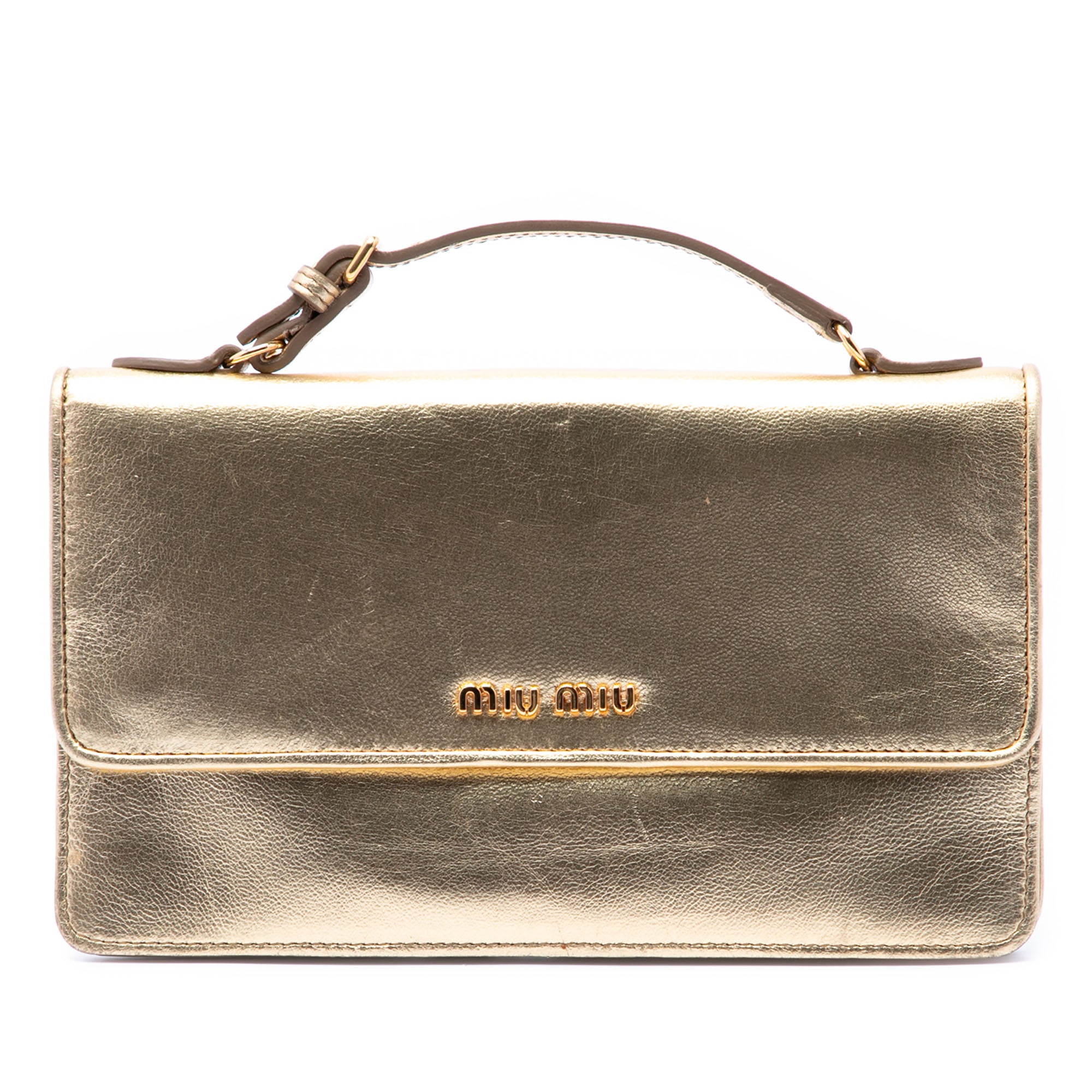Metallic Leather Top Handle Wallet Bag Gold - Lab Luxury Resale