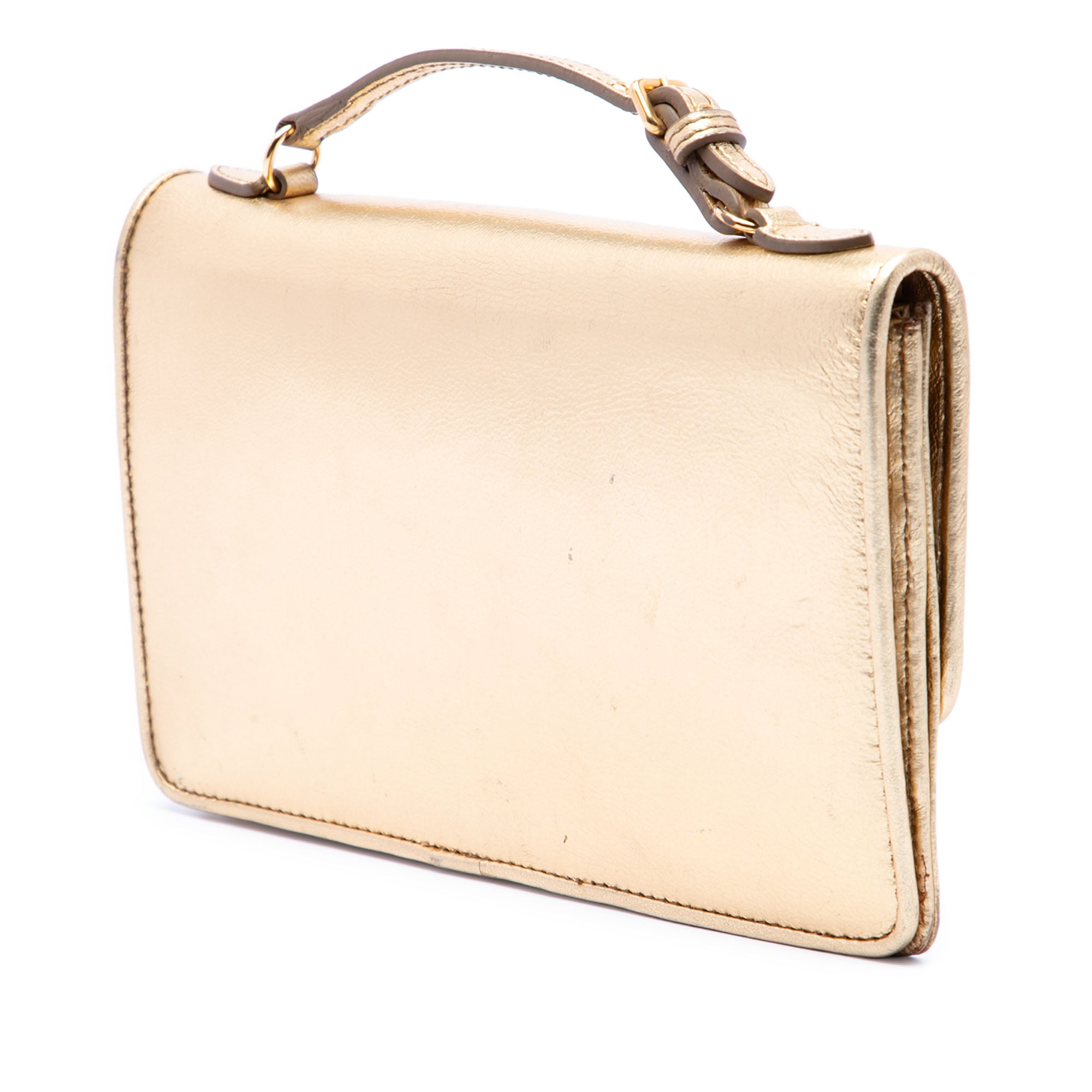 Metallic Leather Top Handle Wallet Bag Gold - Lab Luxury Resale