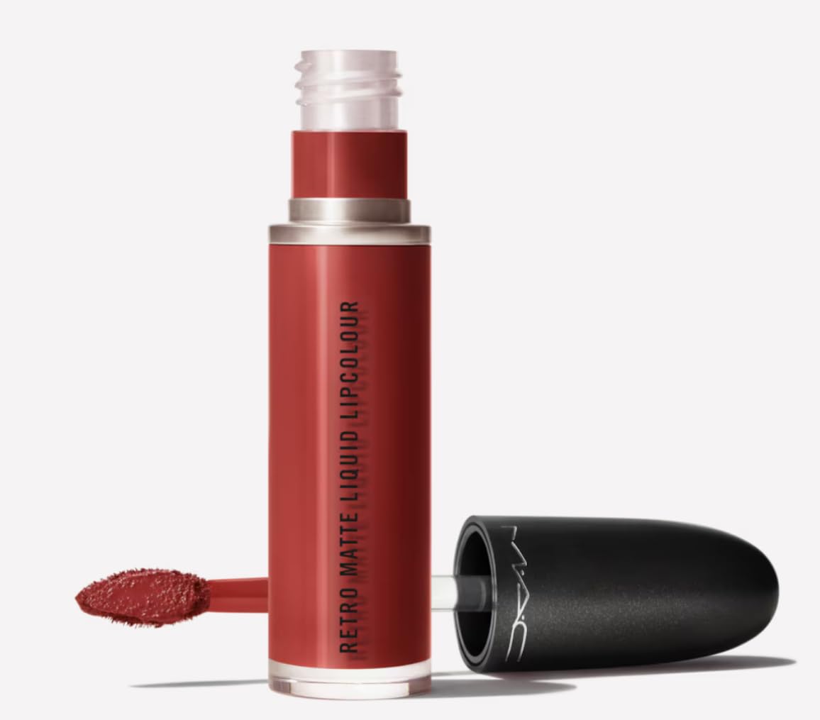 M.A.C Retro Matte Liquid Lipcolour in 135 Chili Addict, vibrant red liquid lipstick with matte finish, unopened packaging.