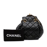 CC Quilted Lambskin Chain Drawstring Bucket Bag Black - Lab Luxury Resale