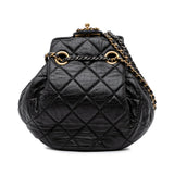 CC Quilted Lambskin Chain Drawstring Bucket Bag Black - Lab Luxury Resale